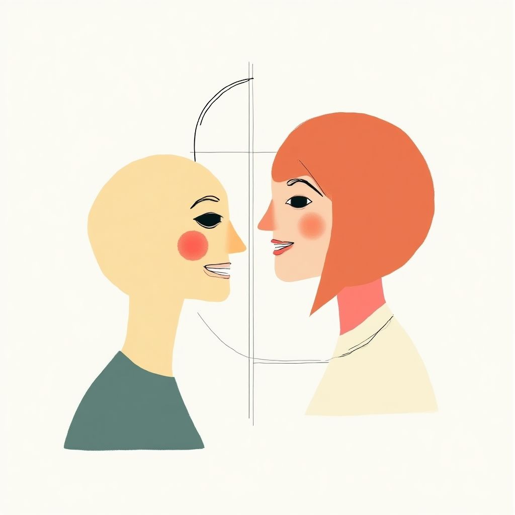 Ilustración abstracta de personas comunicándose a través de dispositivos digitales.